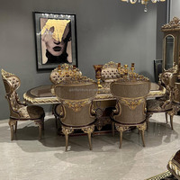 Ensemble table et chaises de salle à manger traditionnelles européennes de luxe, en bois massif sculpté, forme ovale, pour villa, hôtel, salon.