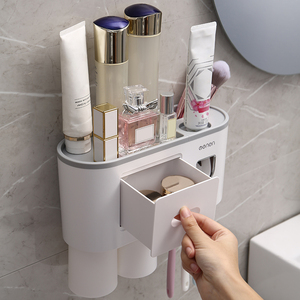 Portacepillos de <span class=keywords><strong>Dientes</strong></span> Magnético Familiar de 2 Tazas, Dispensador Automático de Pasta de <span class=keywords><strong>Dientes</strong></span>, Forma Cuadrada, para Lavado de <span class=keywords><strong>Dientes</strong></span> con Agua, Vaso Limpiador - Product Image 5