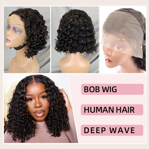 Perruques brésiliennes FYD DeepWave en cheveux vierges, <span class=keywords><strong>mi</strong></span>-longues, avec dentelle frontale, perruques bouclées en cheveux humains, perruques bob en cheveux humains pour femmes noires - Product Image 2