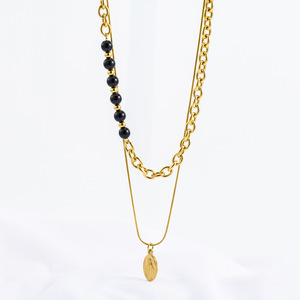 Yunnique <b>Cross</b> Beaded Necklace Zinc Alloy Coin <b>Chain</b> Heart-shaped Pendant Men's Fashion Jewelry Double Layer Design - Product Image 1
