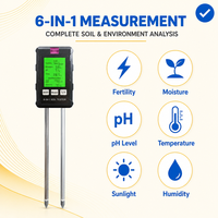 Testeur de pH du sol numérique 6-en-1 de haute qualité avec écran LCD, testeur de température, testeur d'humidité et de luminosité pour plantes de jardin OBM/OEM/ODM
