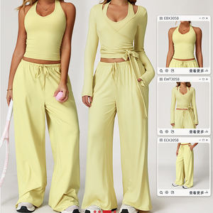 कस्टम लोगो ठोस सांस लेने योग्य ब्रश त्वरित सुखाने खेल आकस्मिक चल रहे फिटनेस कपड़े महिलाओं 2-टुकड़ा लोचदार कमर योग सेट - Product Image 3