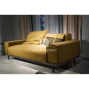 Boucle desainer sofa 3 tempat duduk, Set sofa mewah, 3 tempat duduk, sofa Lounge Nubuck, sofa kulit kuning, sofa, elegan, untuk rumah