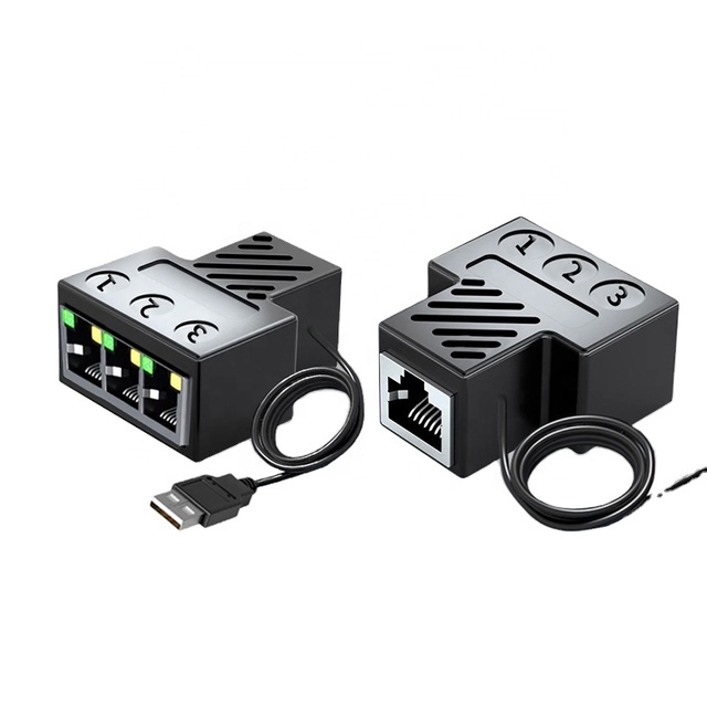 RJ45 LAN Network Adapter Switch with USB Cable 3-in-1 Ethernet Network Socket Internet Cable Connector