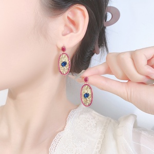 Fashion Eco-friendly Copper Oval Cut 5*7mm Blue Zircon Designer Vintage Style Gold Plated Earrings and Necklace Set for Women - Product Image 4