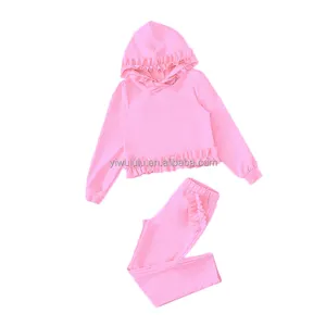 Mädchen Rüschen Sets Langarm Baumwolle Pink Farbe Baby Kleidung Outfits