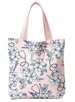 Sac fourre-tout réutilisable et pliable en polyester pour femme, motif floral et stéthoscope