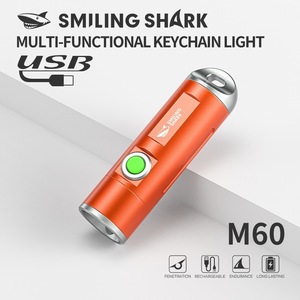 Smiling Shark M60 Keychain <b>Flashlight</b> USB <b>Rechargeable</b> LED Emergency Light Aluminum Alloy Spot Beam Push Button - Product Image 1