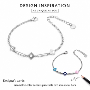 Bracelet à breloques œil argent et or en acier inoxydable, plaqué or 18 carats sous vide et émaillé, chaîne réglable, bijoux - Product Image 3