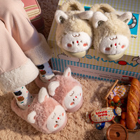 DERAN nouveau labubu floue diapositives pantoufles Animal en peluche maison diapositives femmes hiver confortable chaud chaussures broderie personnalisé moelleux pantoufle