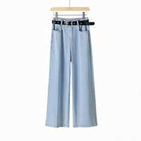 Celana Jeans Denim Wanita Pinggang Tinggi Model Kaki Lebar, Bahan Bernapas, Dapat Dicuci, Model Harem, Kasual untuk Musim Panas