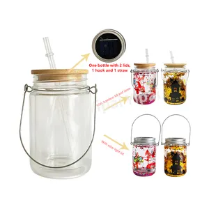 Waterdichte Solar Deksel Halloween Kerstversiering Cadeau 11Oz Blanco Sublimatie Sneeuwbol Solar Mason Jar Licht Voor Sublimatie