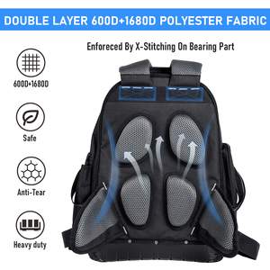 <b>Heavy</b> <b>Duty</b> Blue Tool <b>Backpack</b> with Multiple Compartments Waterproof Electrician Tool Bag for Outdoor Work & Construction Use - Product Image 3