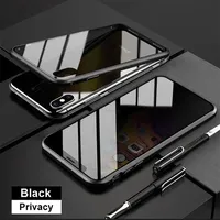 Étui en métal magnétique en verre trempé pour iPhone 16 15 14 13 12 XR 11 Pro Max 7 8 Plus, protection anti-espion 360° avec aimant