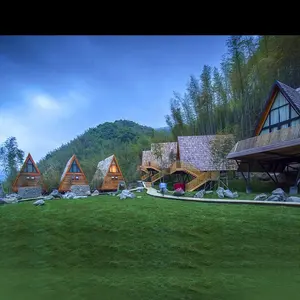 新风格三角预制度假村假日美丽的木制设计树预制房子