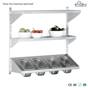 Étagère murale à 3 niveaux en acier inoxydable 201/304 pour bacs alimentaires, avec deux étagères de rangement supérieures et une station de garniture GN inclinée inférieure - Product Image 2