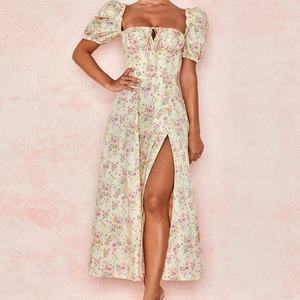 Nuevo Vestido Casual Maxi de Algodón para Mujer, con Mangas Cortas Abullonadas y Estampado Floral, Corte en A - Product Image 1