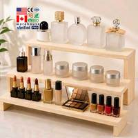 Ensemble de 3 supports de présentation en bois de pin naturel en forme de U à plusieurs niveaux pour comptoir, collection de parfums et cosmétiques, présentoir en bois
