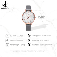 Montres-bracelets simples pour femmes SHENGKE avec cadran en marbre, montres vintage en PU/acier inoxydable, montres à quartz en cuir, en stock