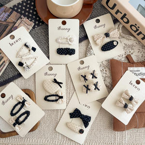 Accessoires pour enfants en coton et <span class=keywords><strong>lin</strong></span>, nœud à pois noir et <span class=keywords><strong>blanc</strong></span>, dentelle en tissu, pince à cheveux élégante, cheveux rebelles, côté cheveux - Product Image 1