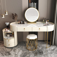 Meuble de chambre à coucher, coiffeuse avec miroir et tiroirs, table de toilette moderne avec pieds dorés