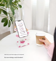 Support de téléphone portable et tablette télescopique pliable en acrylique, motif Poney Rose, réglable, pour bureau, avec personnage original IP à droits propres