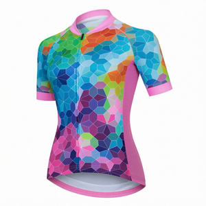 Maillot de Ciclismo para Mujer, Manga Corta, Transpirable, de Secado Rápido, Estampado, con Cierre Frontal - Product Image 1