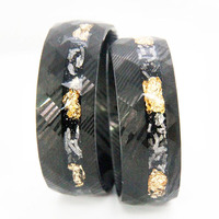 CHENG JEWELERS Bague de fiançailles vintage en acier Damas plaqué zinc noir avec incrustation de pierres concassées, 8 mm, pour homme