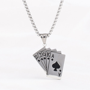 Collar de cadena para suéter yunnique de acero de titanio con diseño de cartas de póker rectas, estilo punk rock unisex, joyería de regalo - Product Image 1