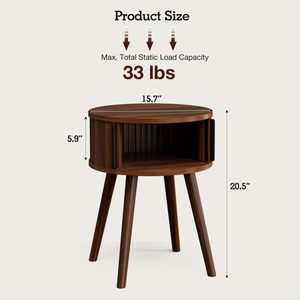 Table de chevet ronde SENYU de style mi-siècle avec portes coulissantes en bois de noyer, pieds coniques, capacité de 33 lb, design moderne, durable - Product Image 3