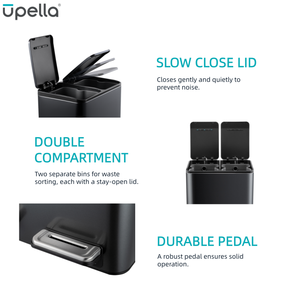 <span class=keywords><strong>Pattumiera</strong></span> da <span class=keywords><strong>Cucina</strong></span> Rettangolare in Acciaio Inox da 16L con Due Scomparti, Pedale e Chiusura Ammortizzata - Product Image 3