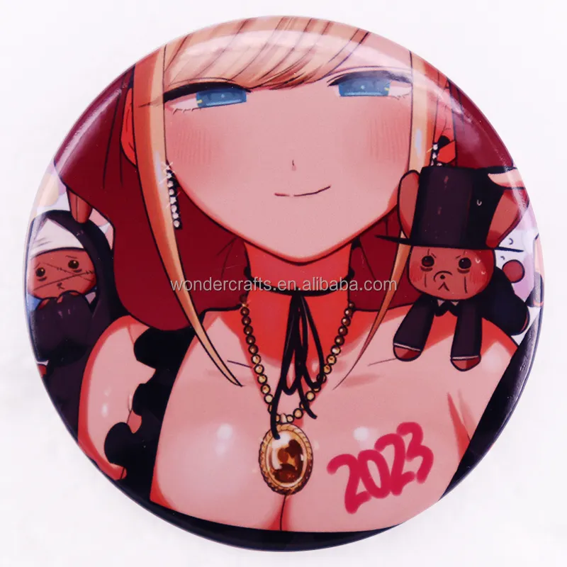 WD özel karikatür giyim aksesuar 58MM Pinback yuvarlak düğme broş, ölüm dükü ve onun hizmetçi Pin Anime teneke rozeti