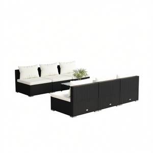 Set Lounge da Giardino in Rattan Nero con Telaio in Acciaio Verniciato a Polvere, 6 Posti, Arredamento da Esterno dal Design Contemporaneo - Product Image 1