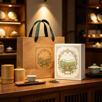 Sac en papier d'art de luxe de haute qualité avec poignée en ruban, emballage de boîte cadeau en carton, boîte à thé haut de gamme, logo personnalisé, image de marque d'entreprise