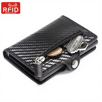 Sarung dompet kartu kredit pria, pelindung pemblokir Rfid serat karbon, pemegang kartu kredit Bank bisnis logam kulit