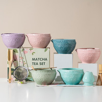 Ensemble Matcha Sakura personnalisé Astief avec logo, 8 pièces, bol à matcha en céramique, fouet en bambou fait main, support pour fouet, cuillère, outils pour la cérémonie du thé matcha