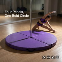 Tapis de protection circulaire éblouissant à quatre panneaux pour poteau de danse, avec découpe centrale pour poteau rotatif, idéal pour studio et salle de sport