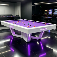 Table de billard commerciale moderne avec éclairage LED personnalisé, tissu violet, structure solide et stable pour club - Vente en gros usine