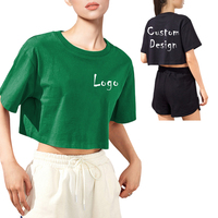T-shirt court pour femme, design personnalisé, uni, manches courtes, coton 210 GSM, coupe ample, style Spice Girl, taille haute