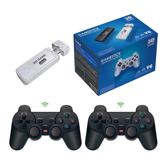 Y6 TV Game Stick Lite 4K 64G/128G Retro Video Game Console 15000+ Games Wireless 2 Controllers Gift for Kids Supports FC GB GBC