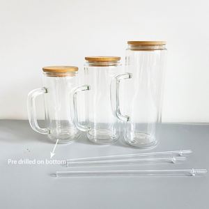 Warehouse 12Oz 15Oz 20Oz Snow Globe Glass Can <b>Double</b> <b>Wall</b> Beer <b>Mug</b> With Handle and Lid for Iced Coffee Soda - Product Image 1
