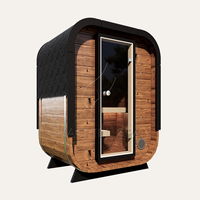 Hachillspa Mini Traditionelle Massivholz-Außen sauna 1-2 Personen Würfels auna mit 2-stufigen Bänken LED-Leuchten Harvia Heater Option
