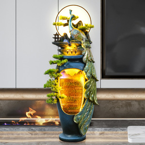 Fuente de agua con diseño de pavo real Quanfangyuan con retroiluminación eléctrica, forma irregular, para decoración de sala de estar, entrada, oficina en casa. - Product Image 1
