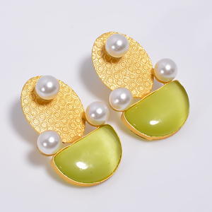 Mujeres y niñas moda 14K Latón chapado en oro hermosos pendientes hechos a mano latón piedras preciosas joyería exportador - Product Image 6