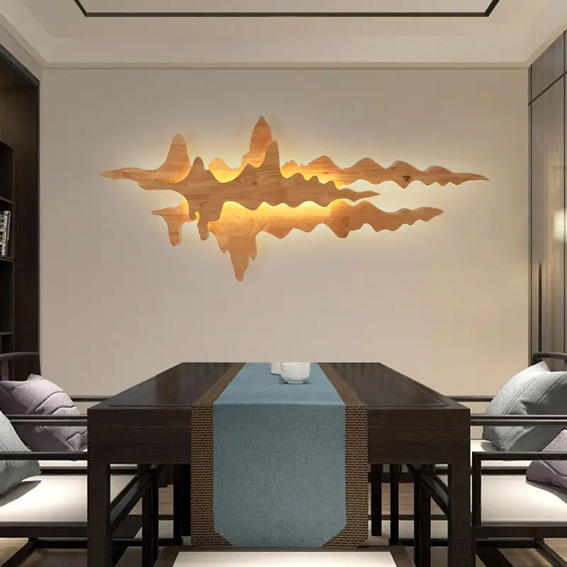 Neue chinesische Wand lampe Wohnzimmer Sofa Nachttisch Landschaft Zen kreative <span class=keywords><strong>Massivholz</strong></span> Studie Teehaus Hintergrund Wand dekorative Lampe