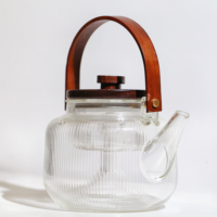 Bouilloire domestique Simple en verre transparent résistant à la chaleur avec poignée et couvercle en Acacia
