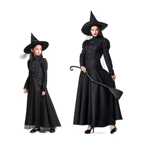 בגדי קרנבל ליל כל הקדושים שחורים הורה-ילד תחפושות מכשפה קסם קוסם אוז שמלות קוספליי נשים פוליאסטר מבוגרים