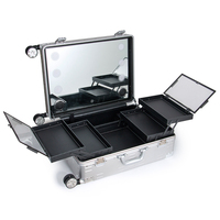 Valise de transport cosmétique en aluminium durable et élégante avec couvercle et poignée souple pour l'organisation des vernis à ongles et comme table de maquillage