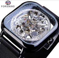 Montres pour hommes Forsining, montre automatique mécanique bleue océan, montre habillée carrée squelette, bracelet en acier maille, horloge Relogio