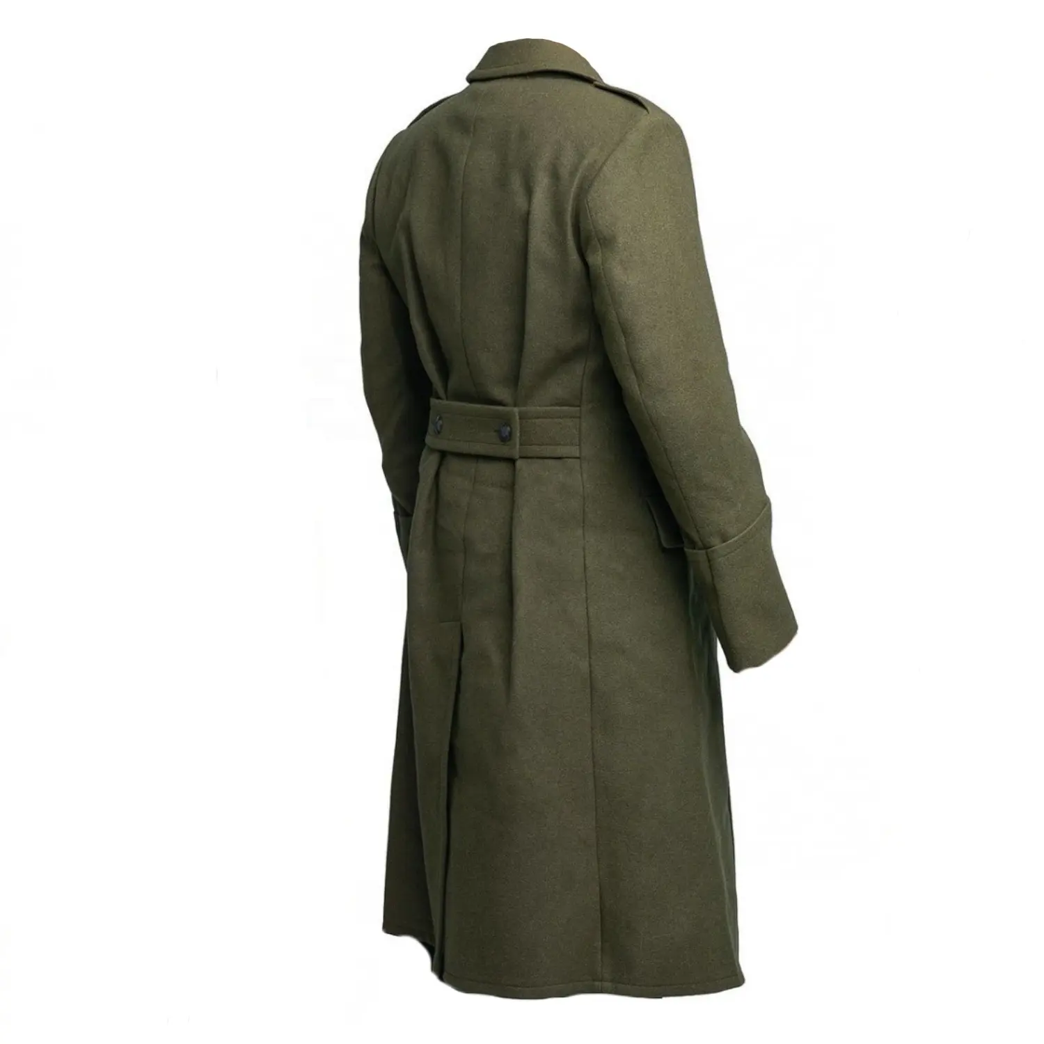 Trench-coat pleine longueur en laine mélangée de qualité supérieure pour hommes, manteau d'hiver à double boutonnage, revers cranté, officier à pois, vert armée